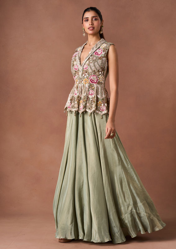 Twamev Women Green Art Silk Lehenga Set