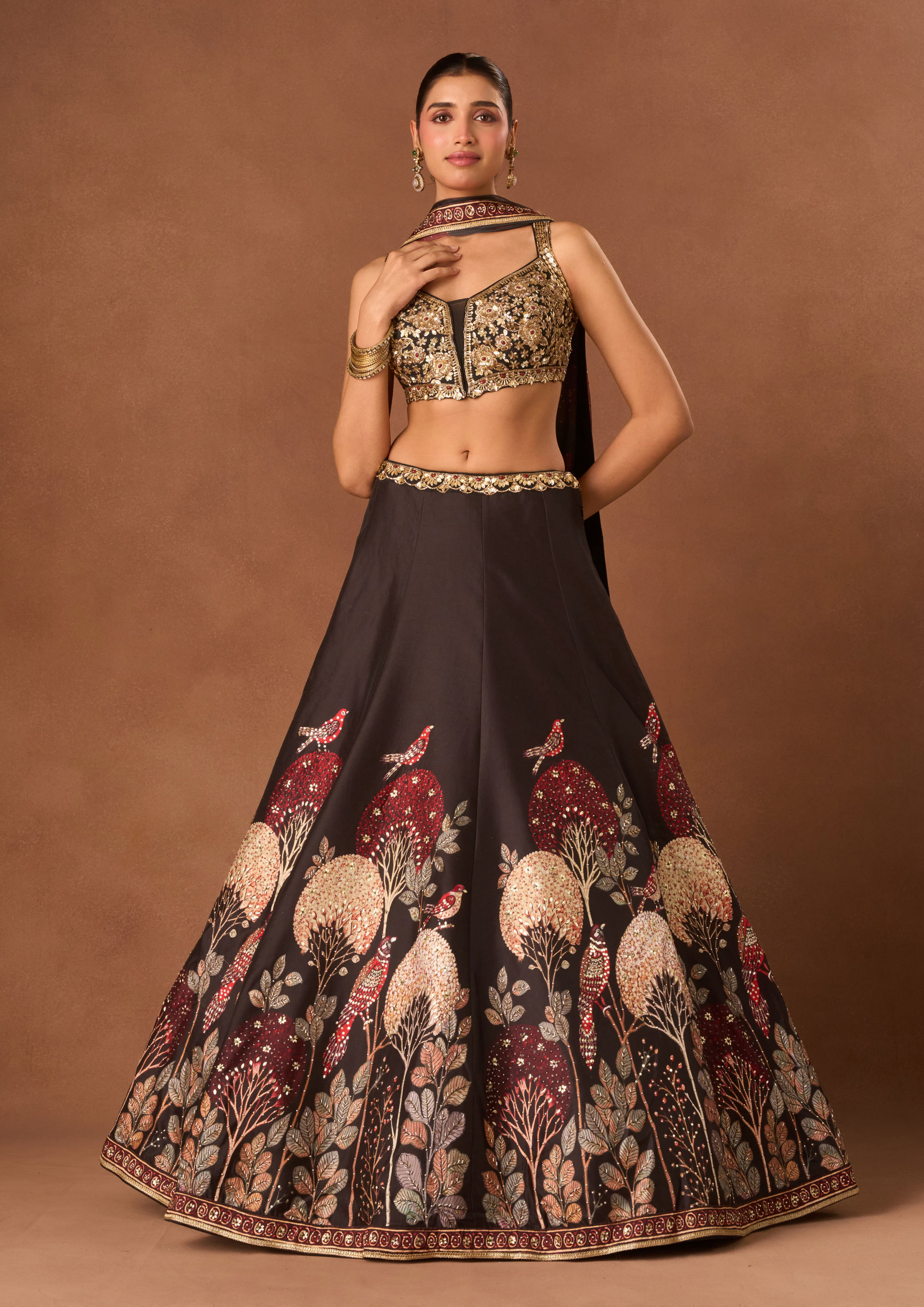 Twamev Women Black Silk Lehenga with Embroidery