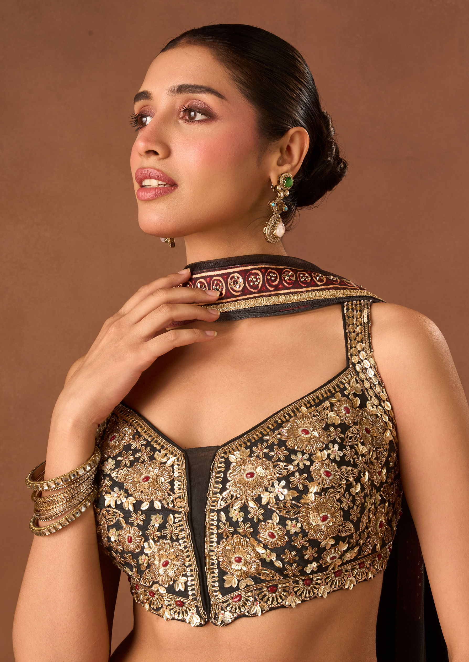 Twamev Women Black Silk Lehenga with Embroidery
