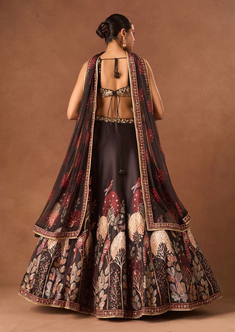 Twamev Women Black Silk Lehenga with Embroidery