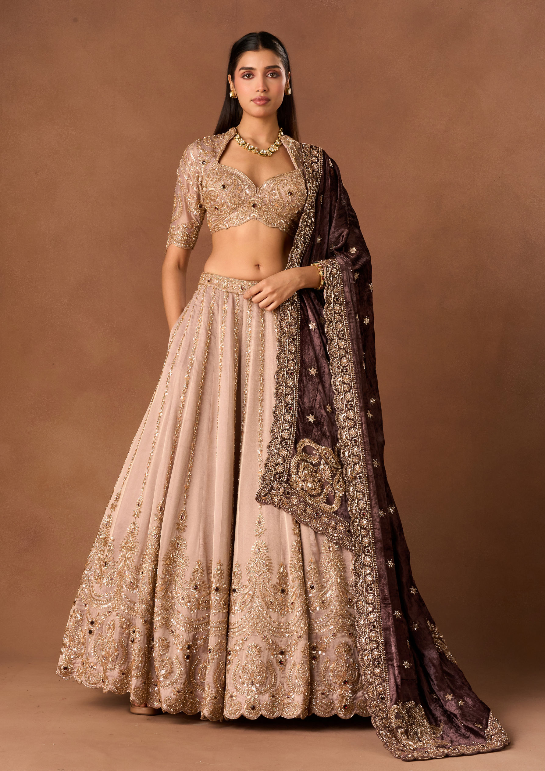 Twamev Women Purple Tissue Lehenga with Embroidery