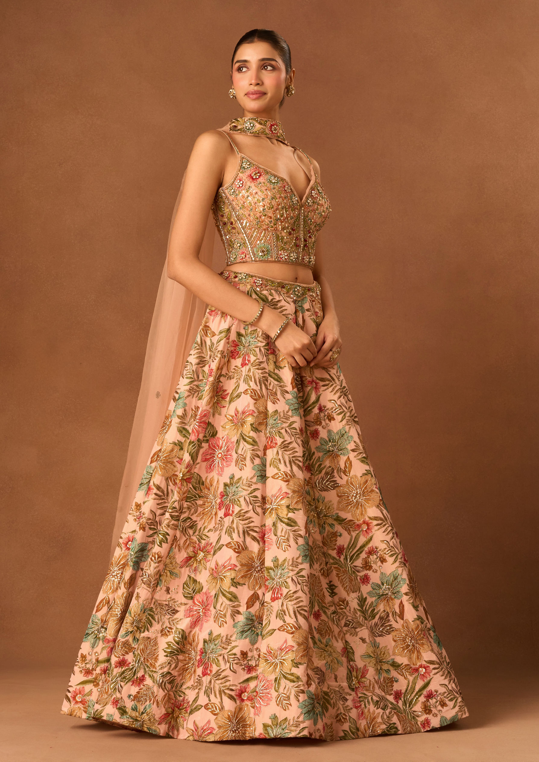 Twamev Women Dusty Pink Silk Lehenga with Embroidery