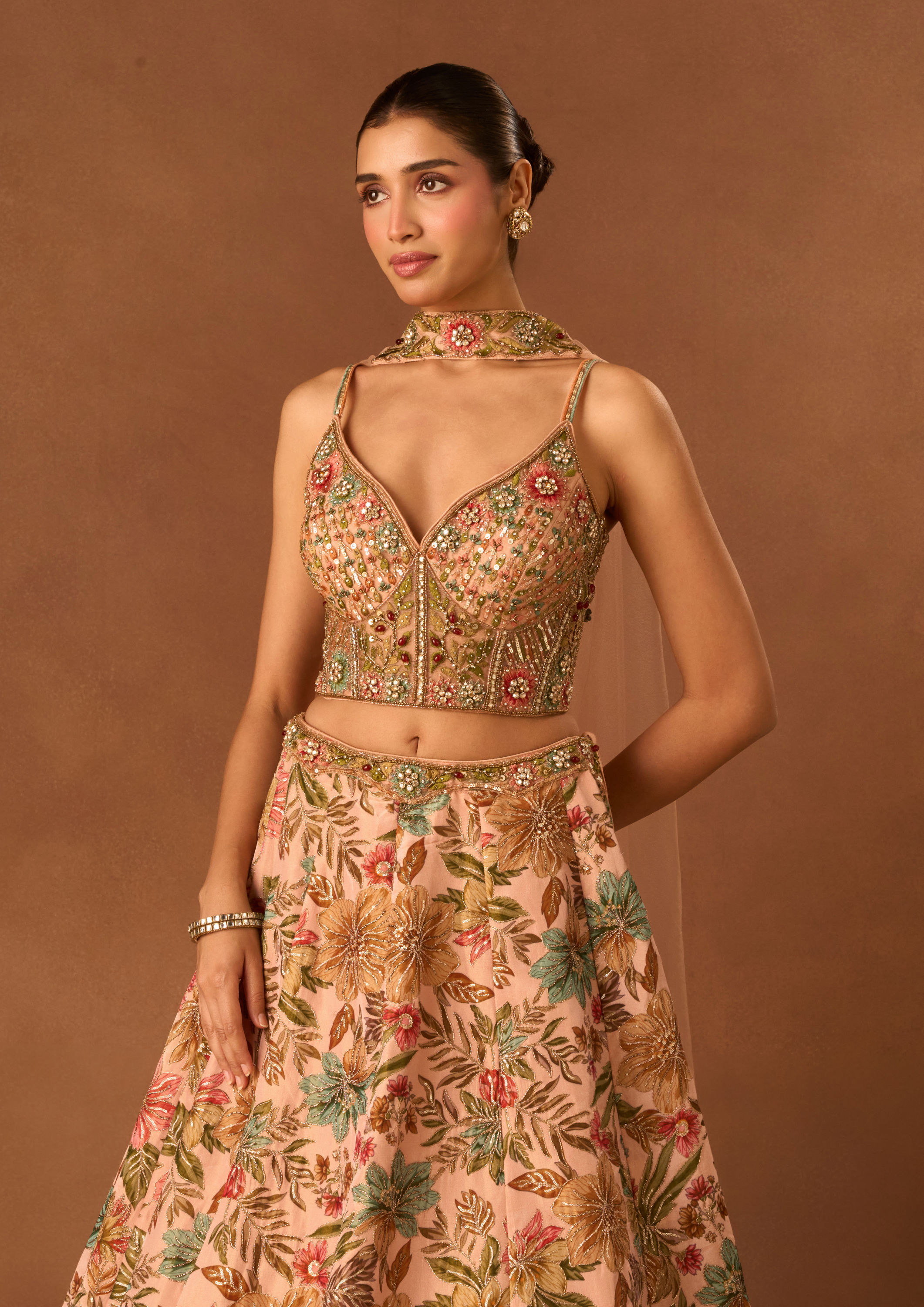 Twamev Women Dusty Pink Silk Lehenga with Embroidery