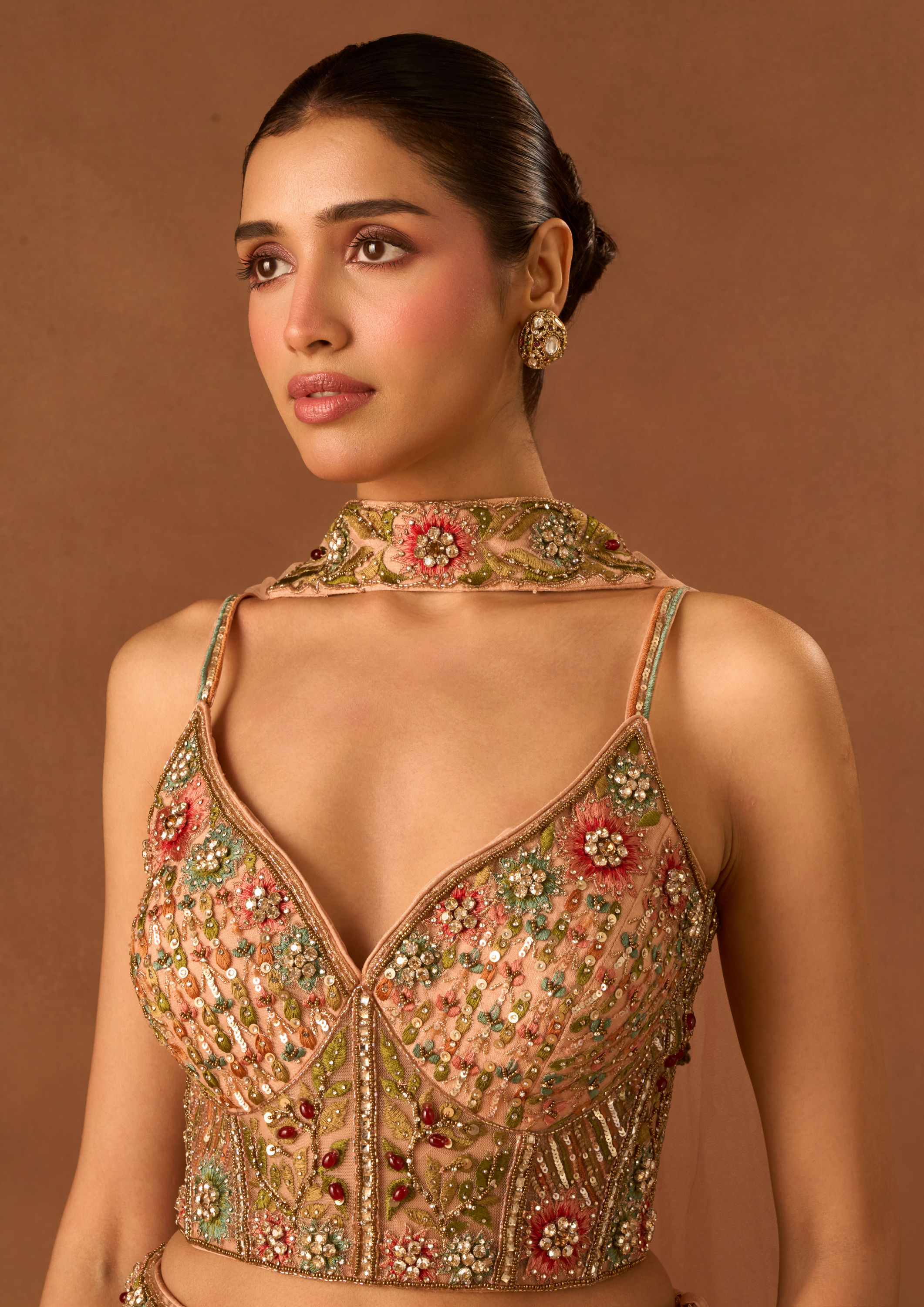 Twamev Women Dusty Pink Silk Lehenga with Embroidery