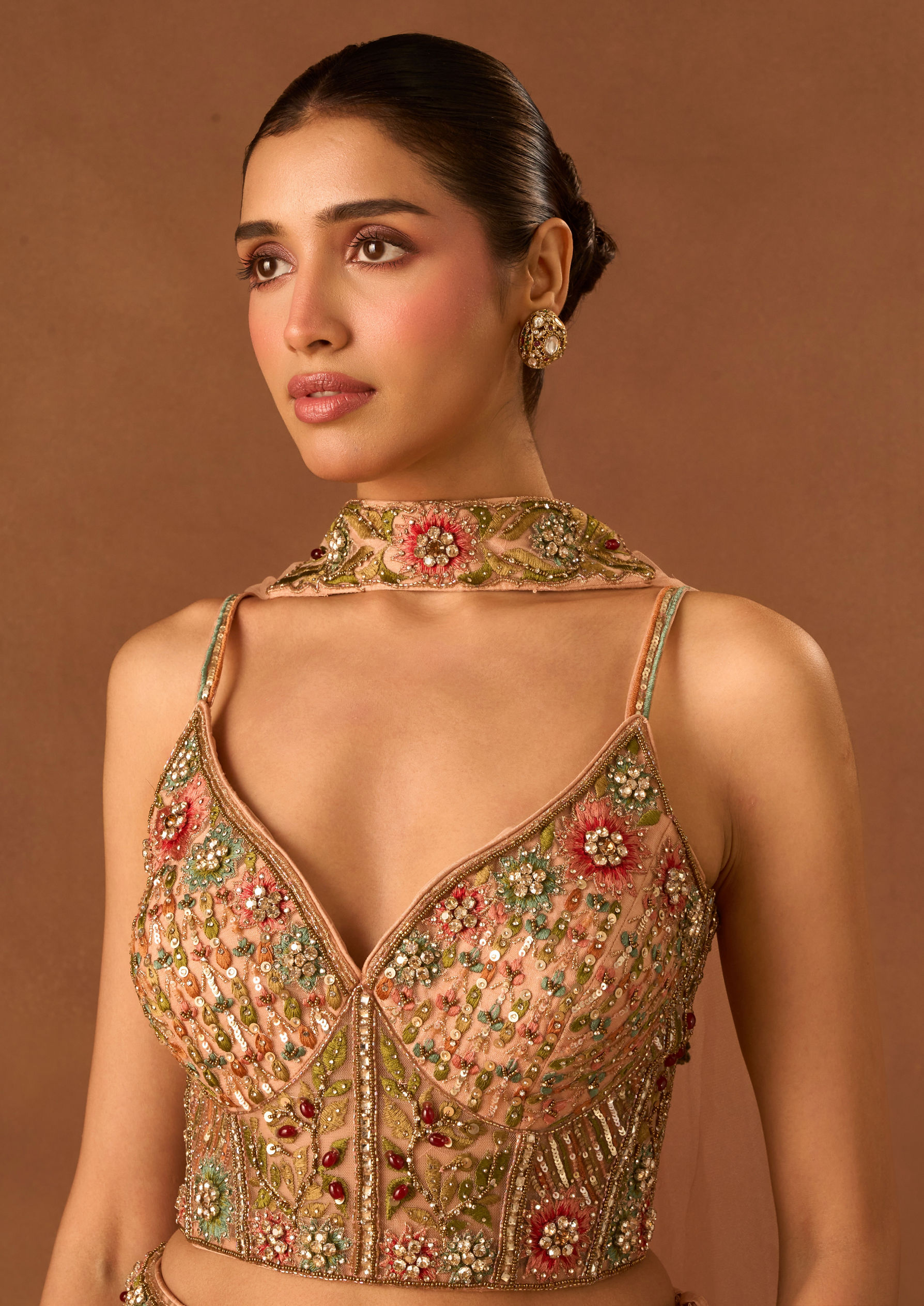 Twamev Women Dusty Pink Silk Lehenga with Embroidery