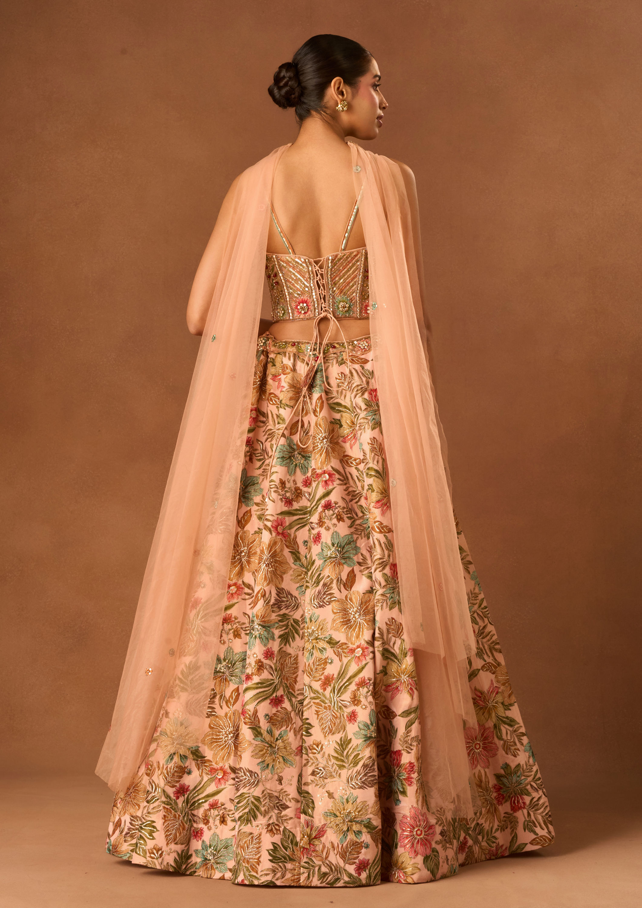 Twamev Women Dusty Pink Silk Lehenga with Embroidery