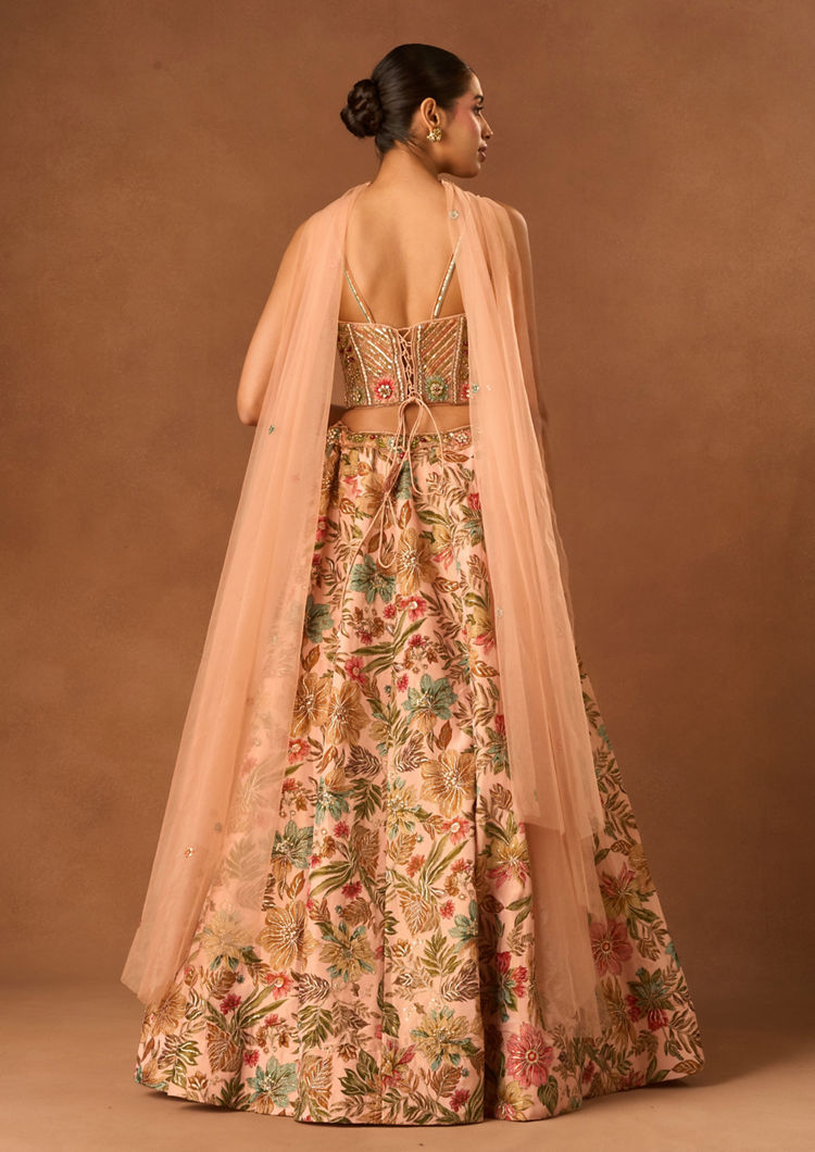 Twamev Women Dusty Pink Silk Lehenga with Embroidery