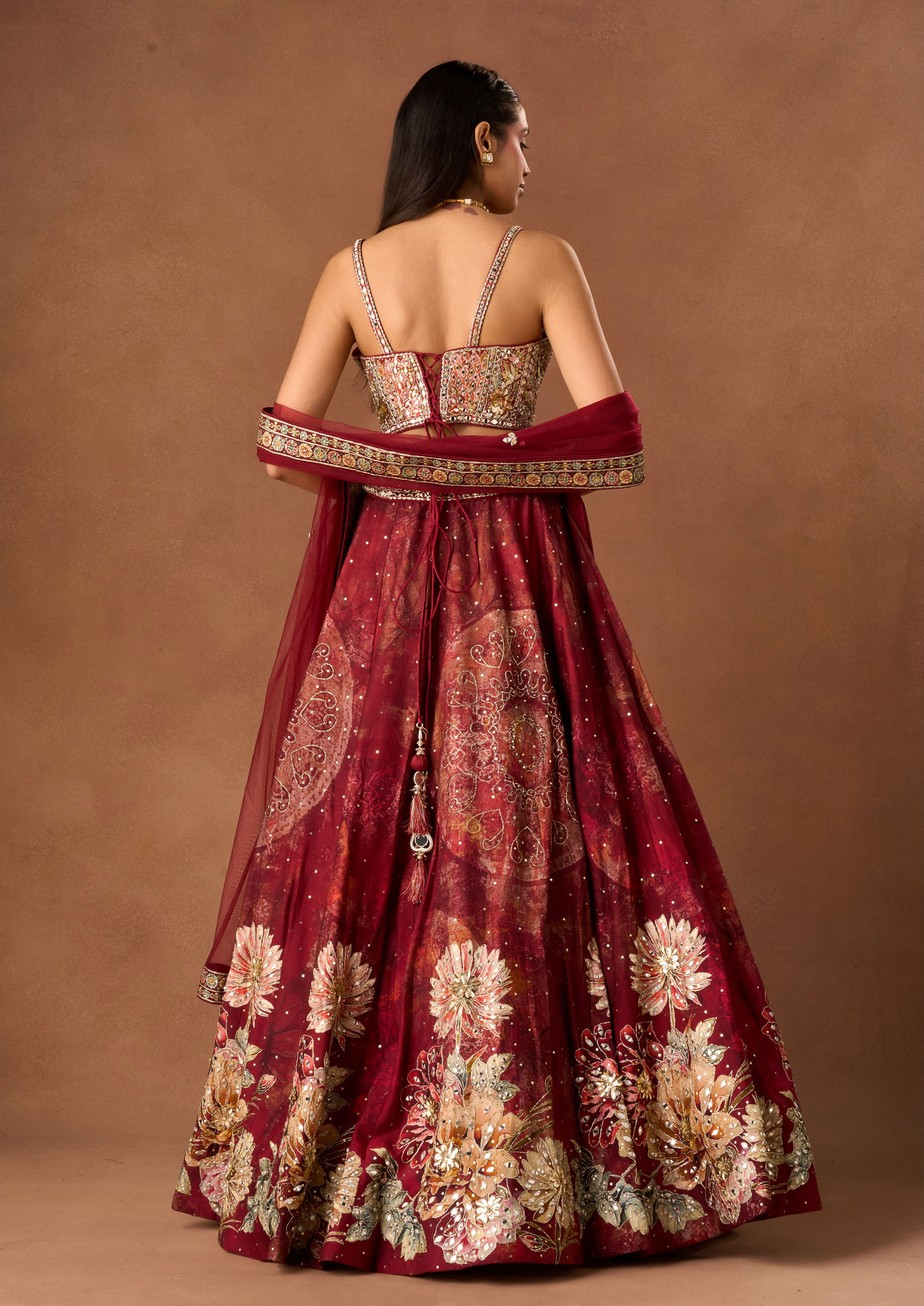 Twamev Women Maroon Art Silk Lehenga with Stone Work