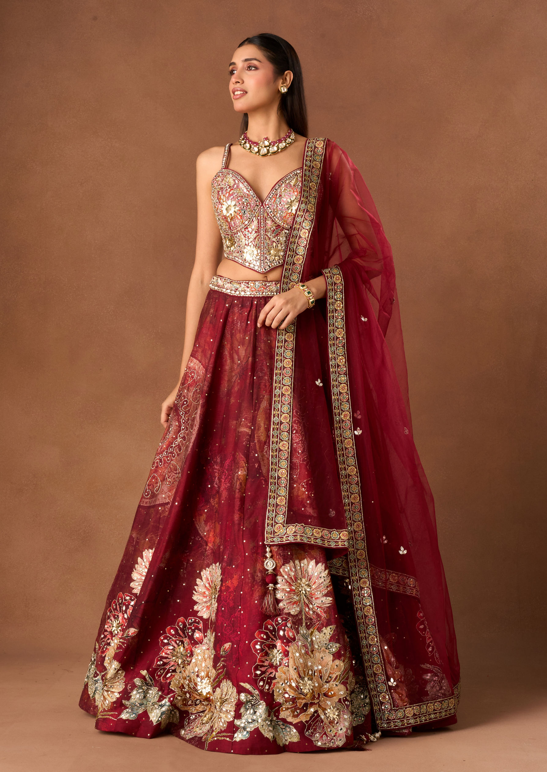 Twamev Women Maroon Art Silk Lehenga with Stone Work