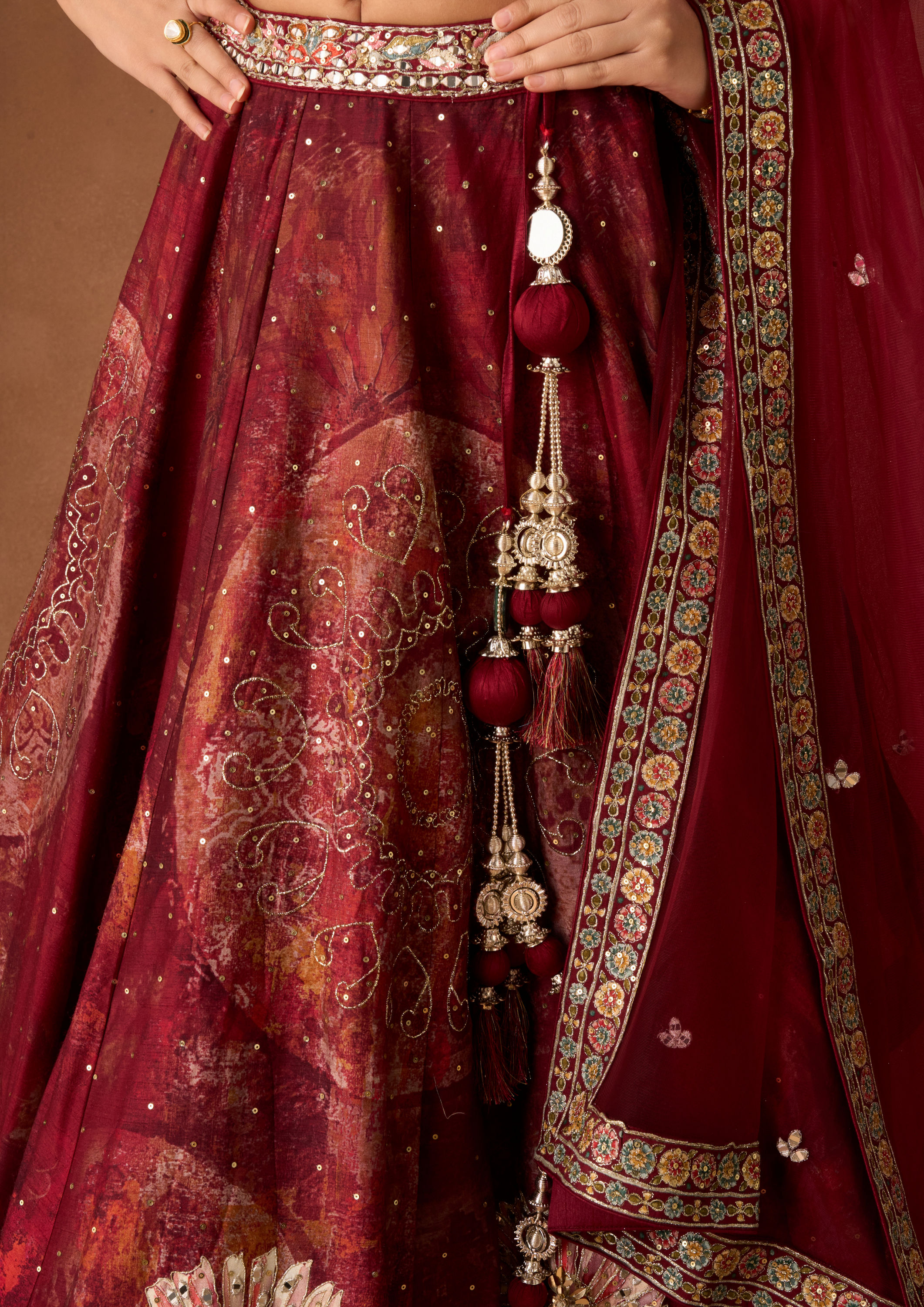 Twamev Women Maroon Art Silk Lehenga with Stone Work