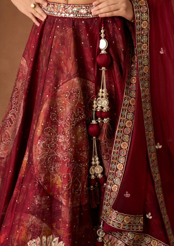 Twamev Women Maroon Art Silk Lehenga with Stone Work