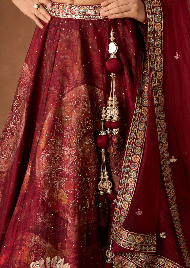 Twamev Women Maroon Art Silk Lehenga with Stone Work