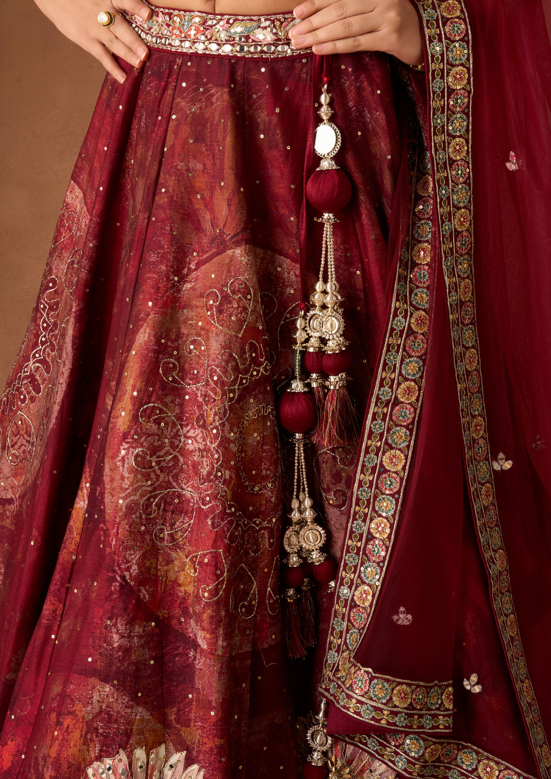 Twamev Women Maroon Art Silk Lehenga with Stone Work