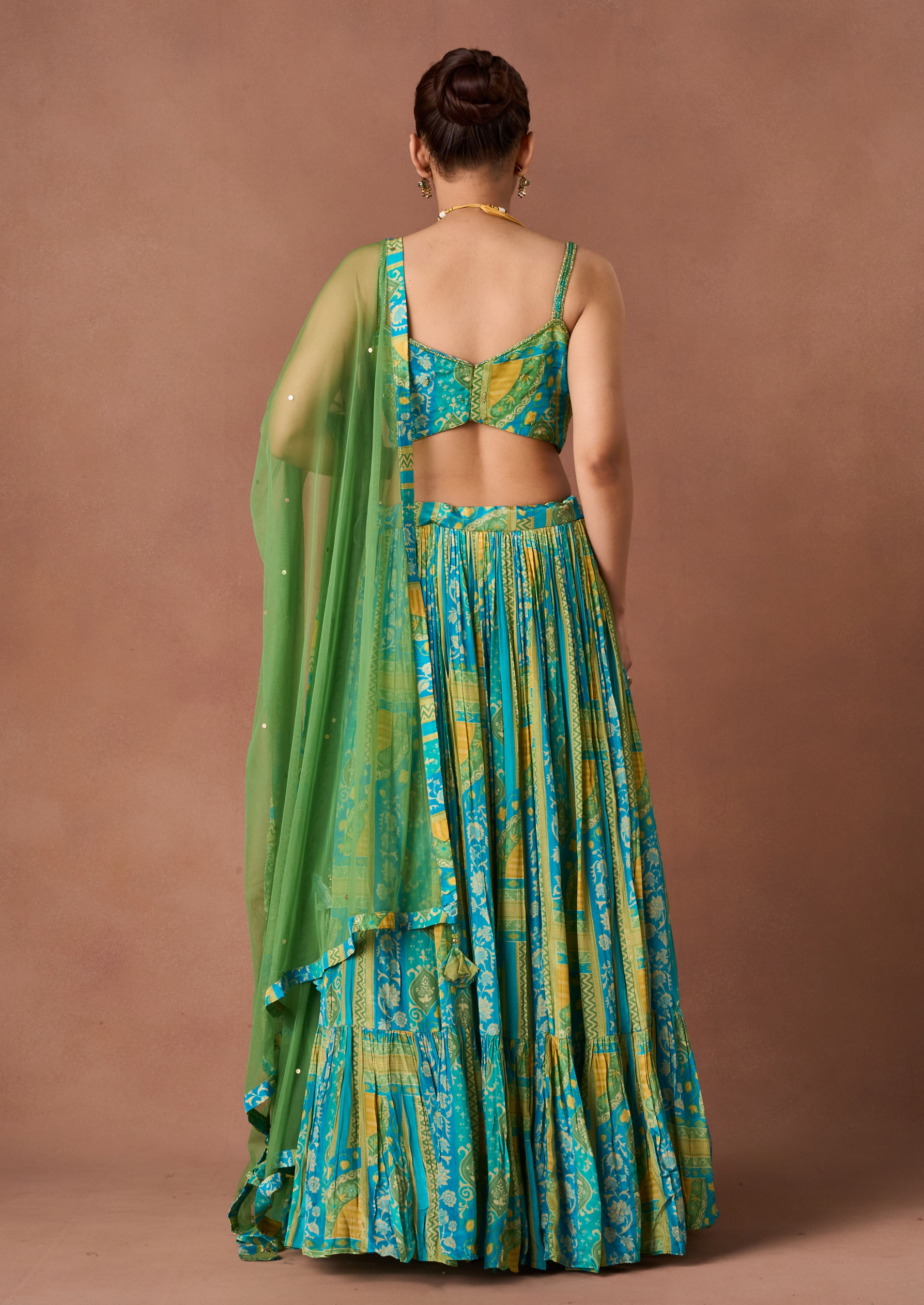 Twamev Women Emerald Printed Lehenga