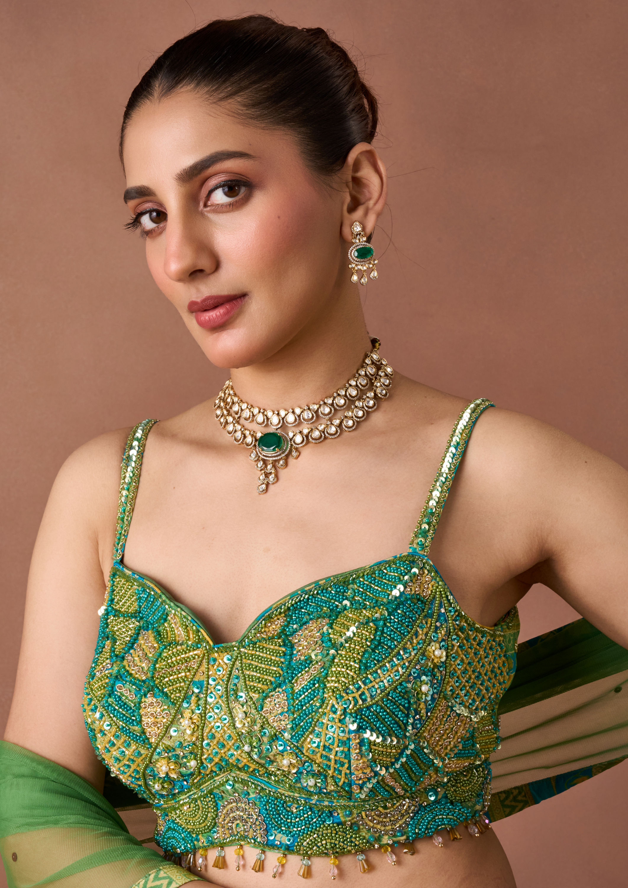 Twamev Women Emerald Printed Lehenga