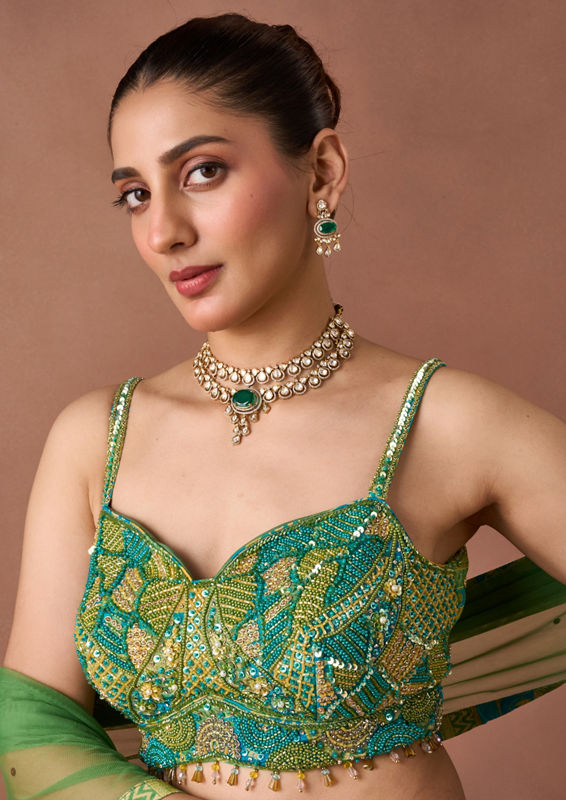 Twamev Women Emerald Printed Lehenga