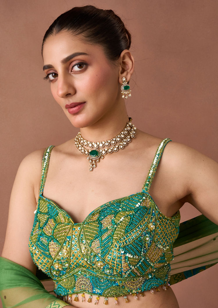 Twamev Women Emerald Printed Lehenga
