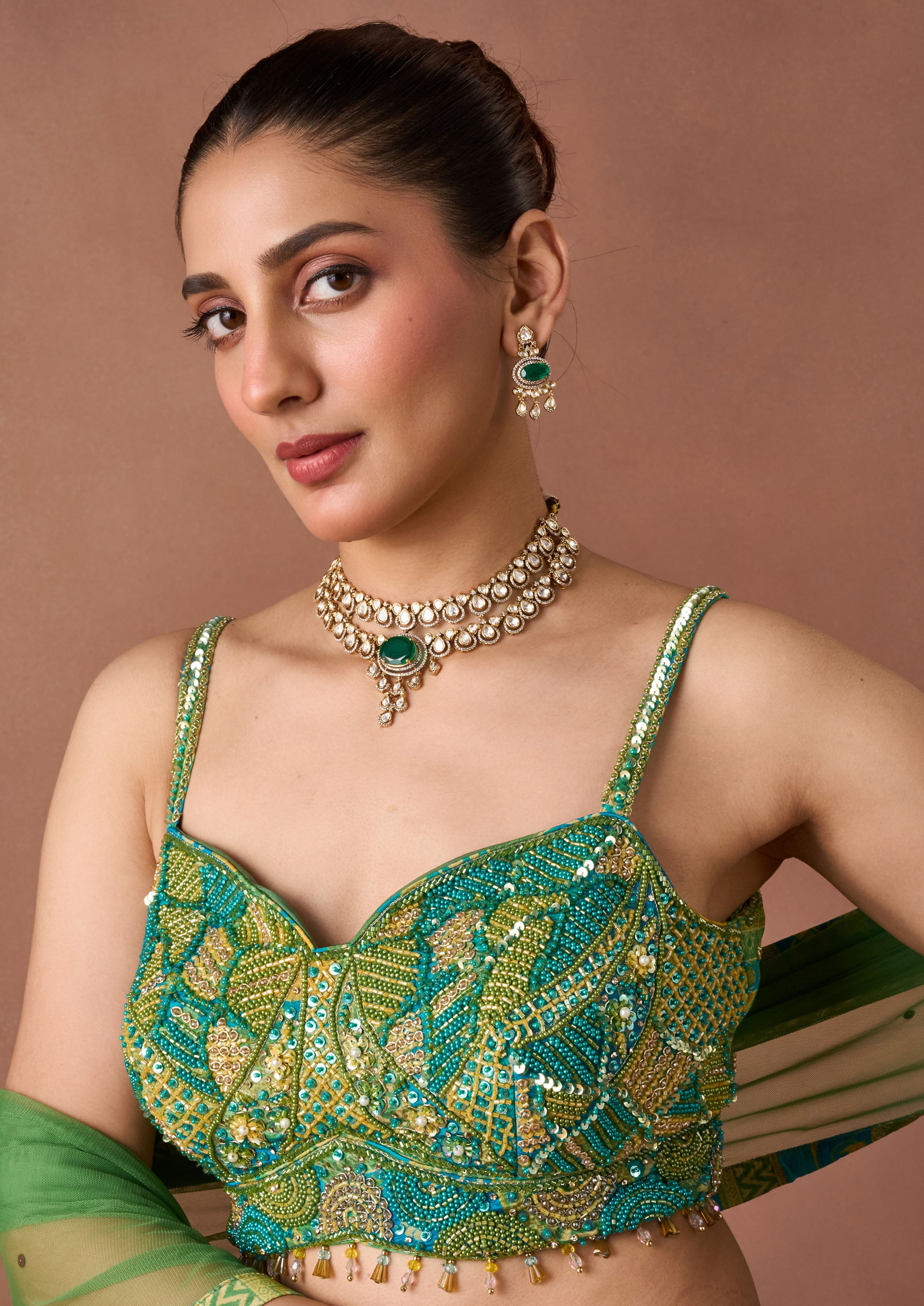 Twamev Women Emerald Printed Lehenga