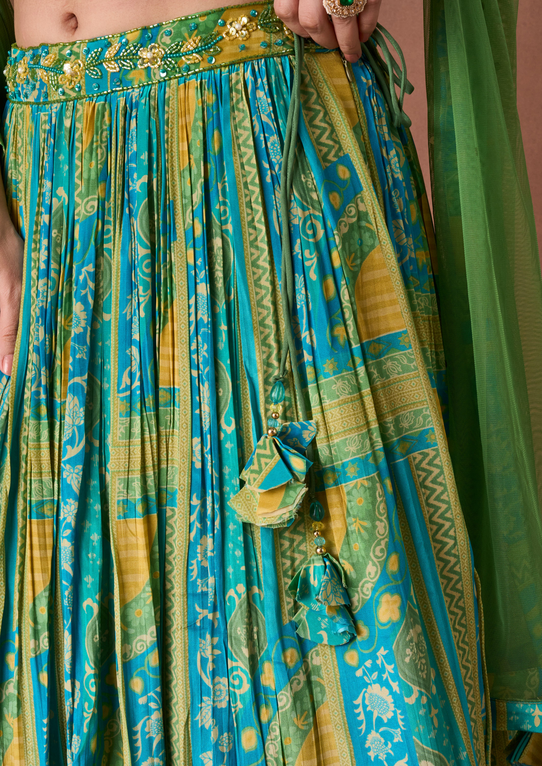 Twamev Women Emerald Printed Lehenga