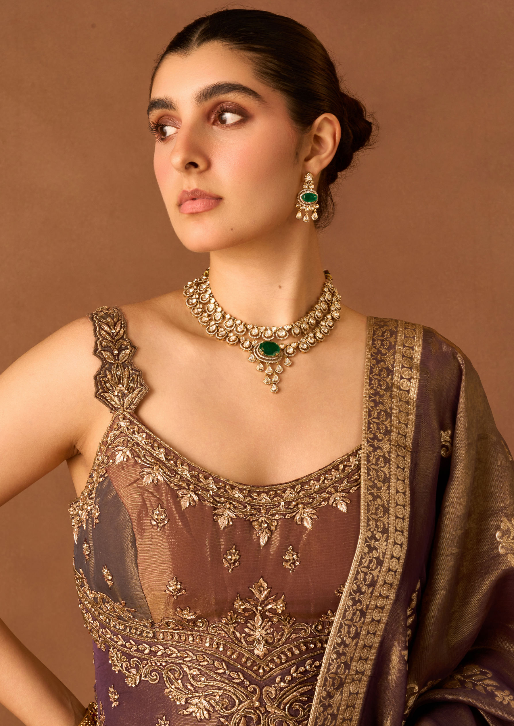 Twamev Women Beige Tissue Lehenga with Embroidery