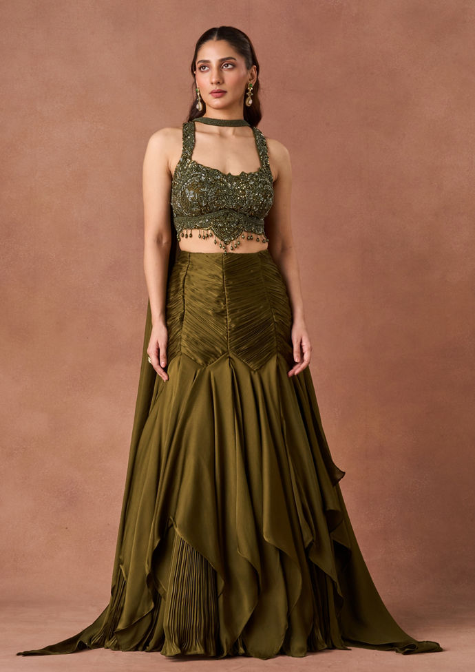 Twamev Women Mehendi Embroidered Lehenga