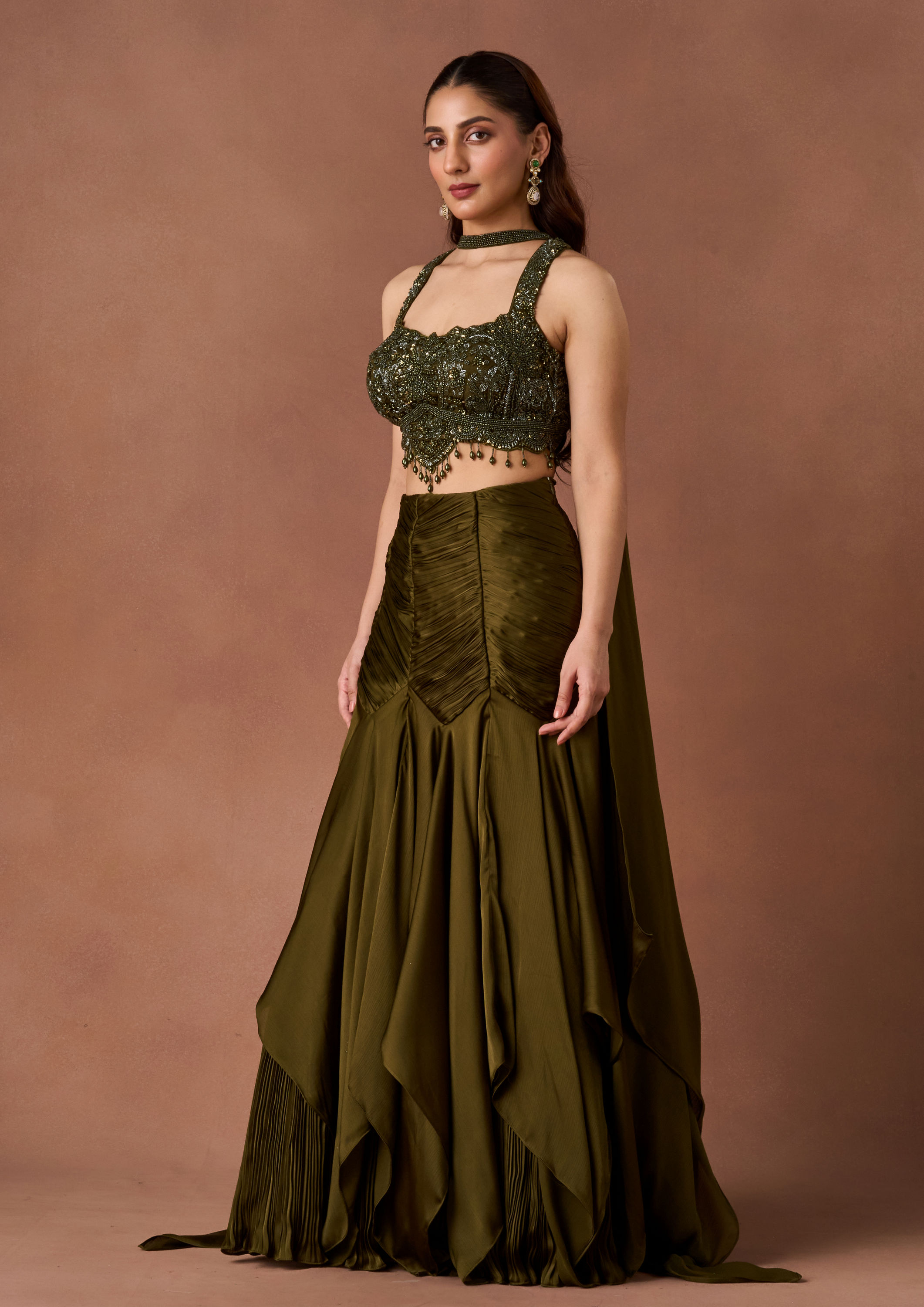 Twamev Women Mehendi Embroidered Lehenga