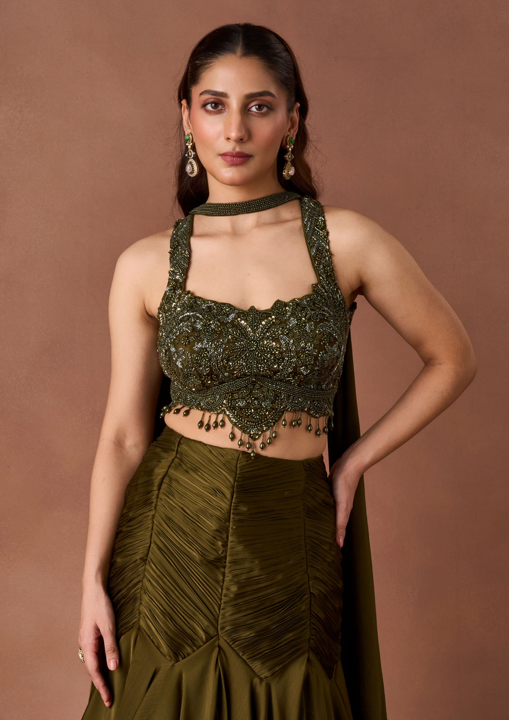 Twamev Women Mehendi Embroidered Lehenga