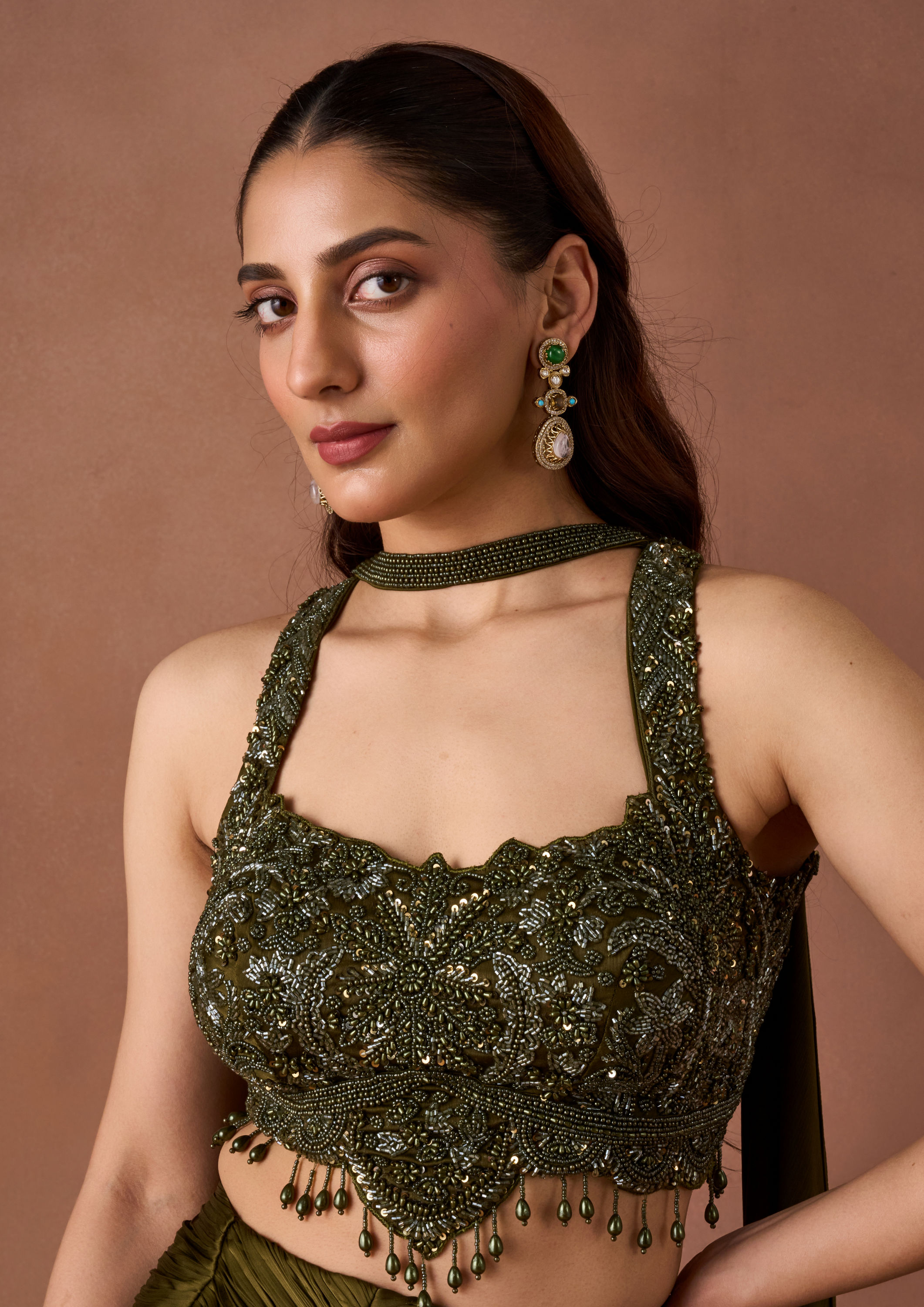 Twamev Women Mehendi Embroidered Lehenga