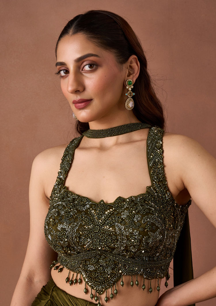 Twamev Women Mehendi Embroidered Lehenga