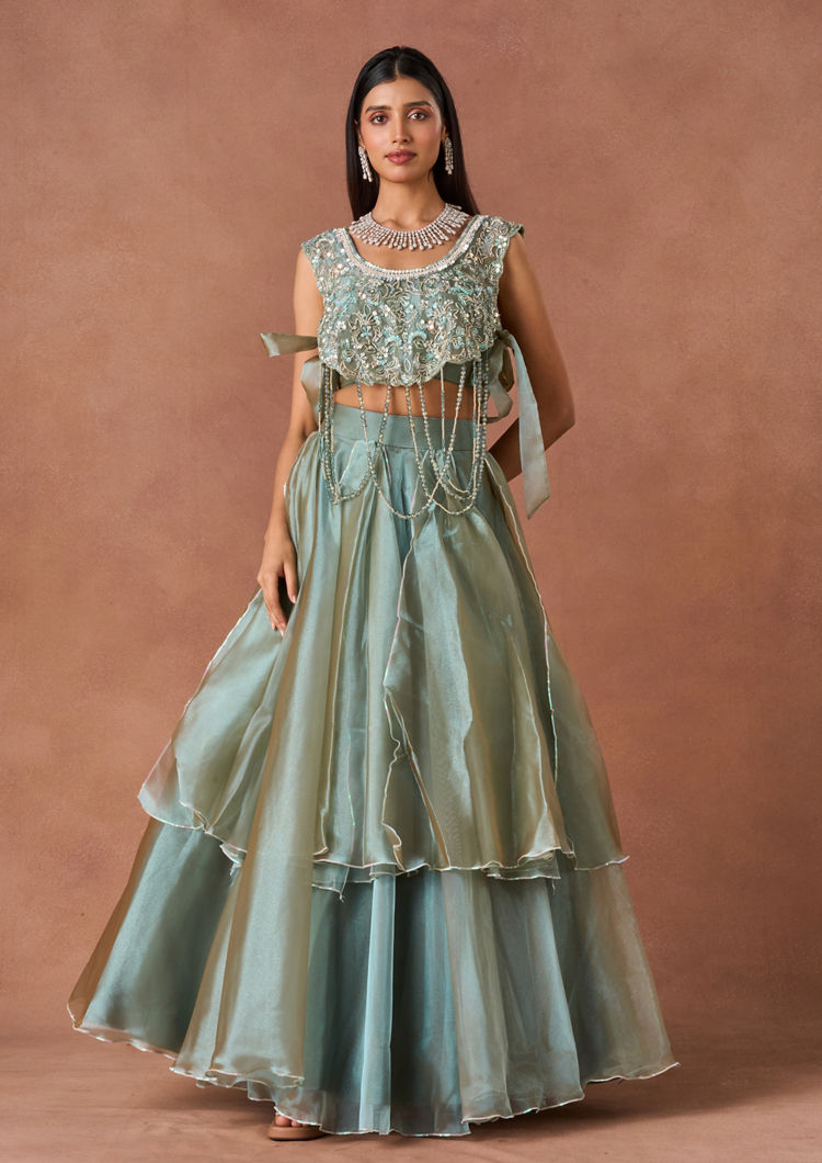 Twamev Women Powder Blue Textured Lehenga