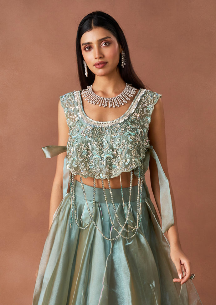 Twamev Women Powder Blue Textured Lehenga