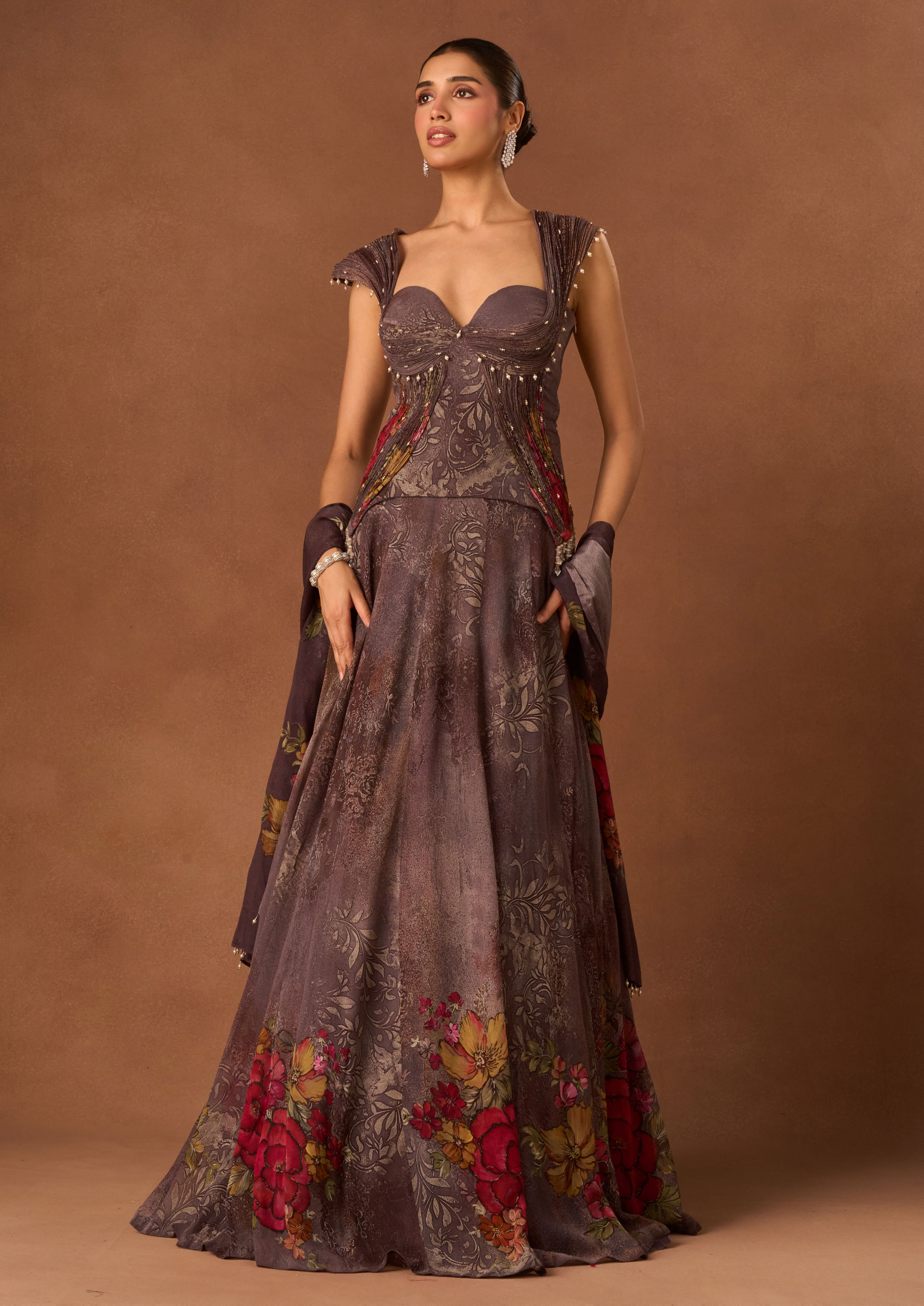 Twamev Women Purple Georgette Lehenga with Embroidery