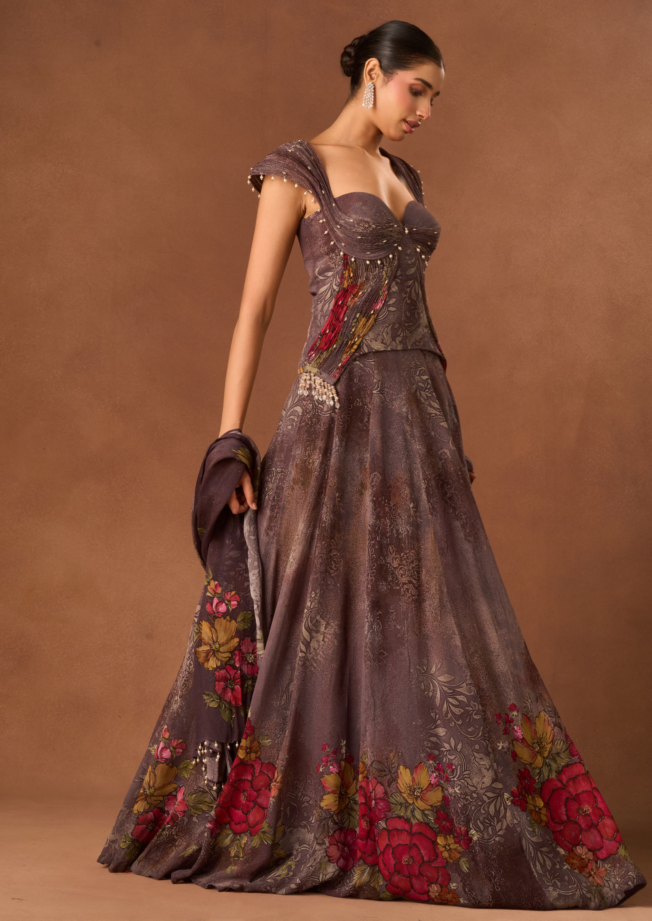 Twamev Women Purple Georgette Lehenga with Embroidery