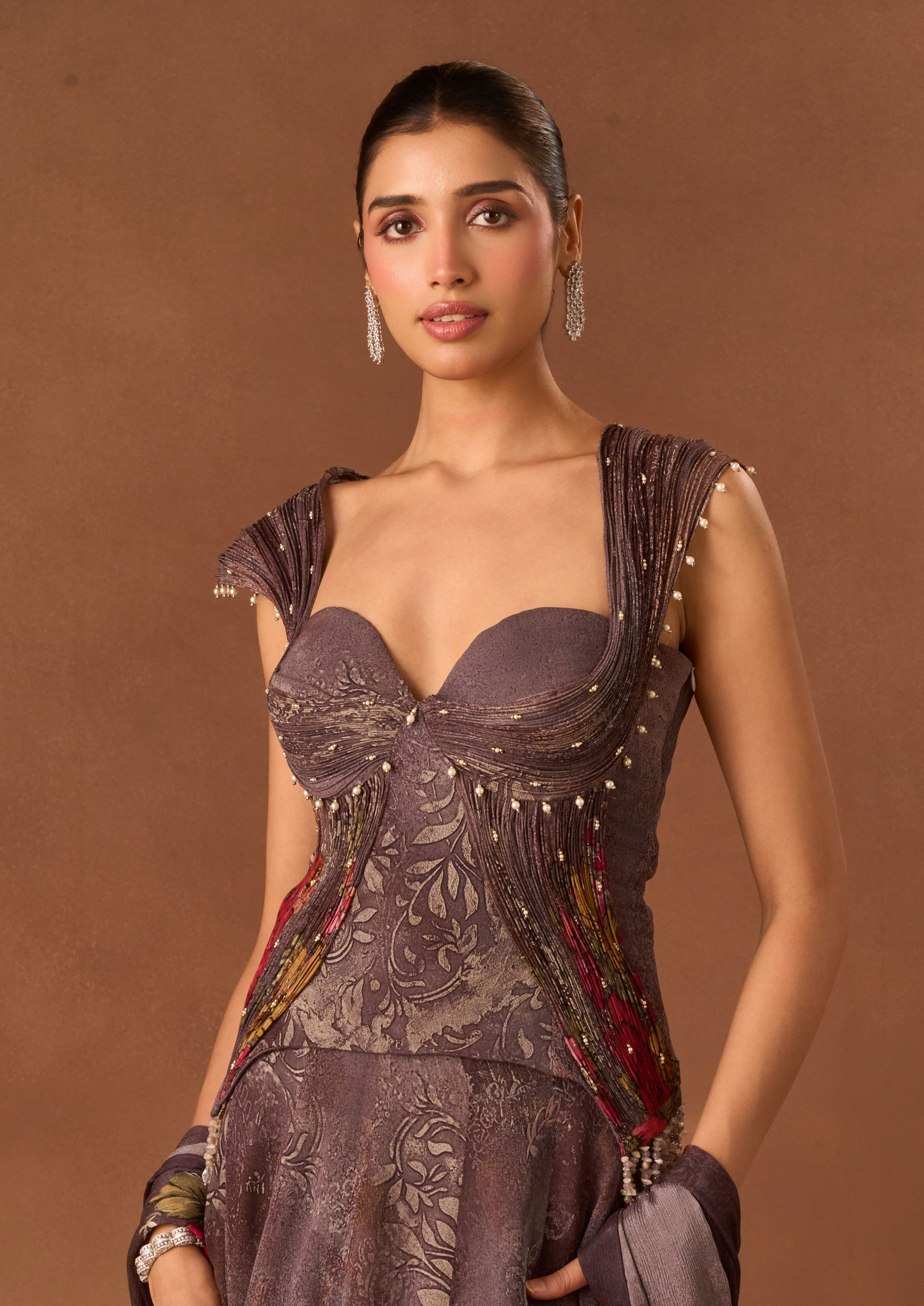 Twamev Women Purple Georgette Lehenga with Embroidery
