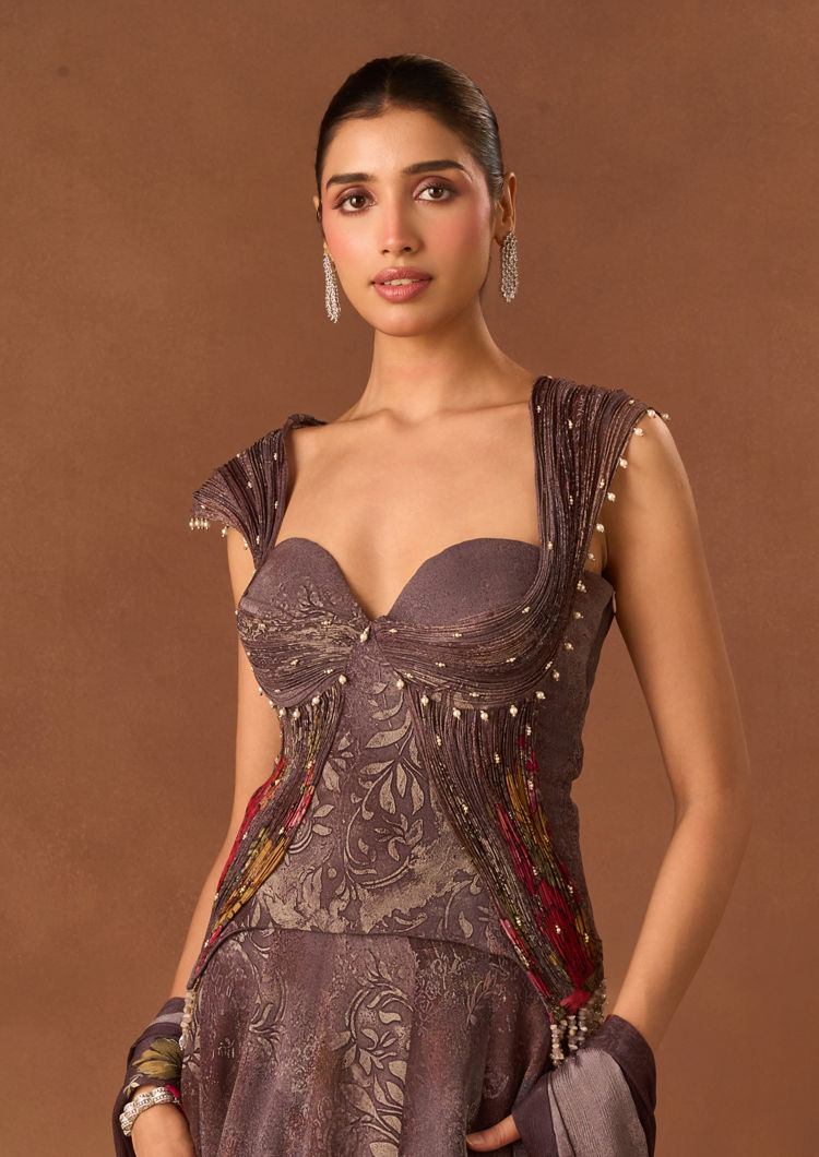 Twamev Women Purple Georgette Lehenga with Embroidery