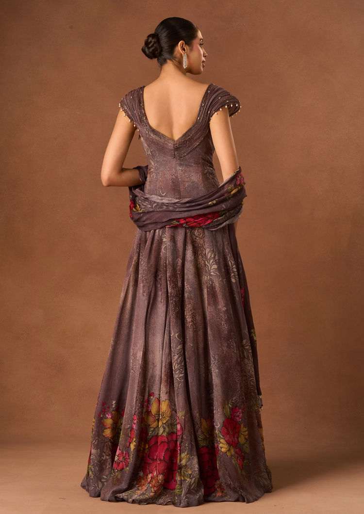 Twamev Women Purple Georgette Lehenga with Embroidery