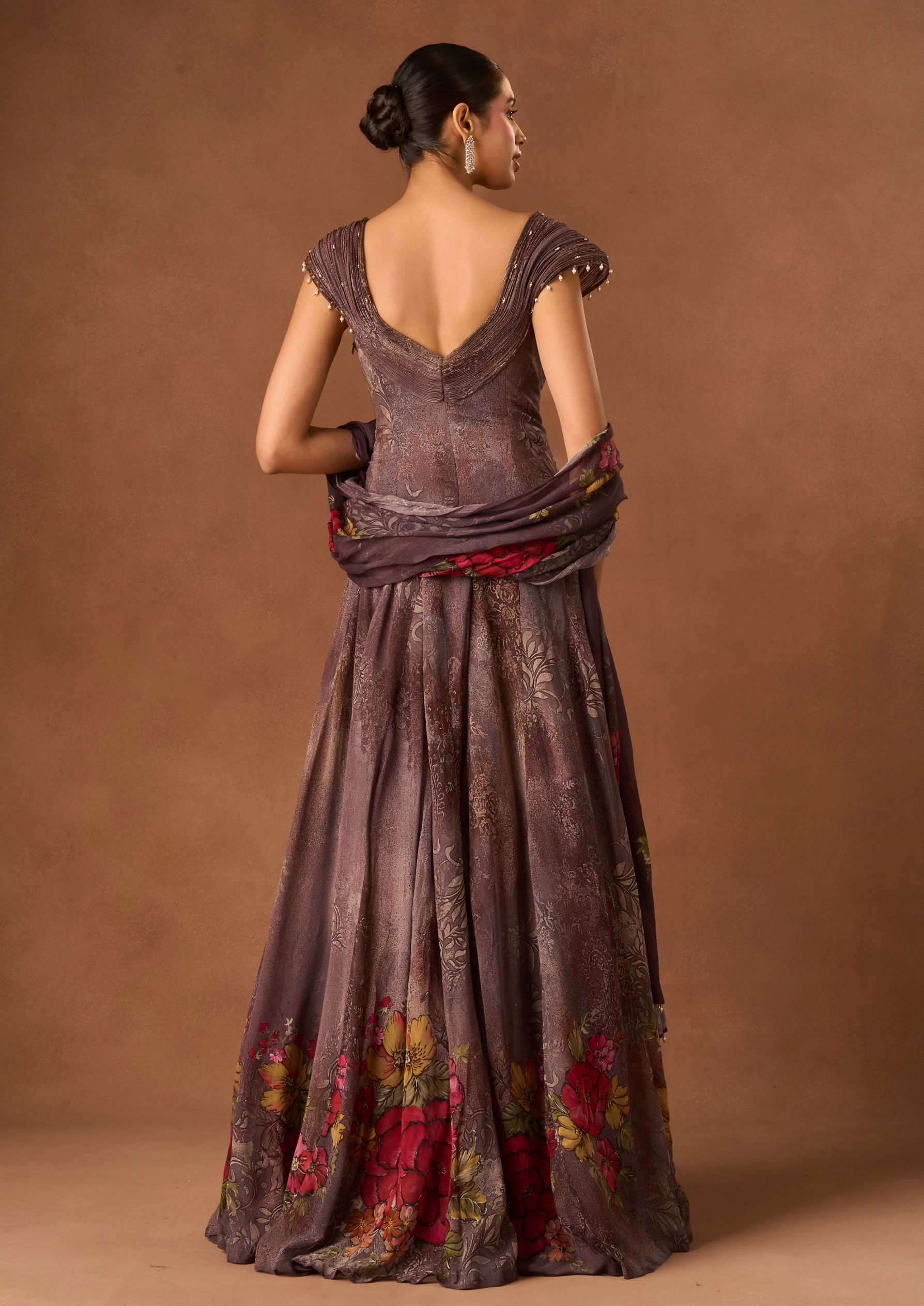 Twamev Women Purple Georgette Lehenga with Embroidery