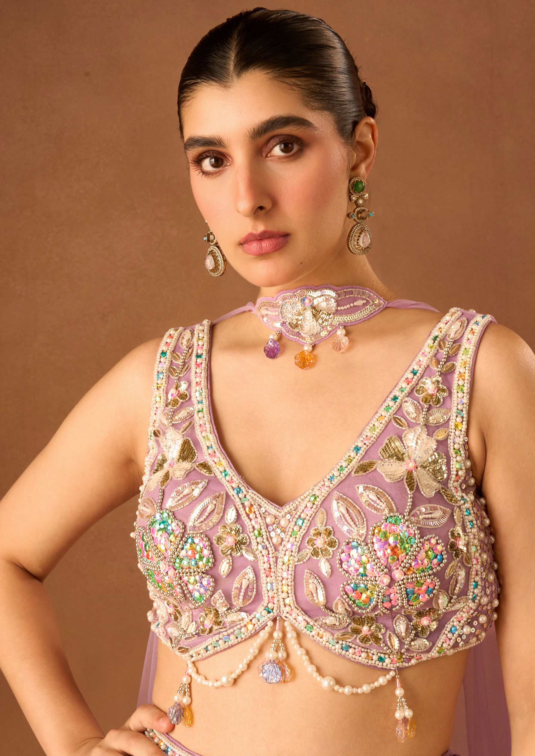 Twamev Women Purple Tissue Lehenga with Embroidery