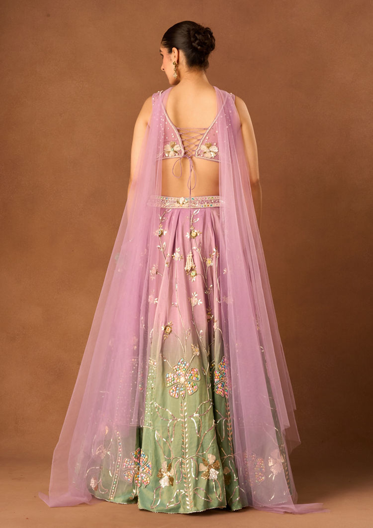 Twamev Women Purple Tissue Lehenga with Embroidery