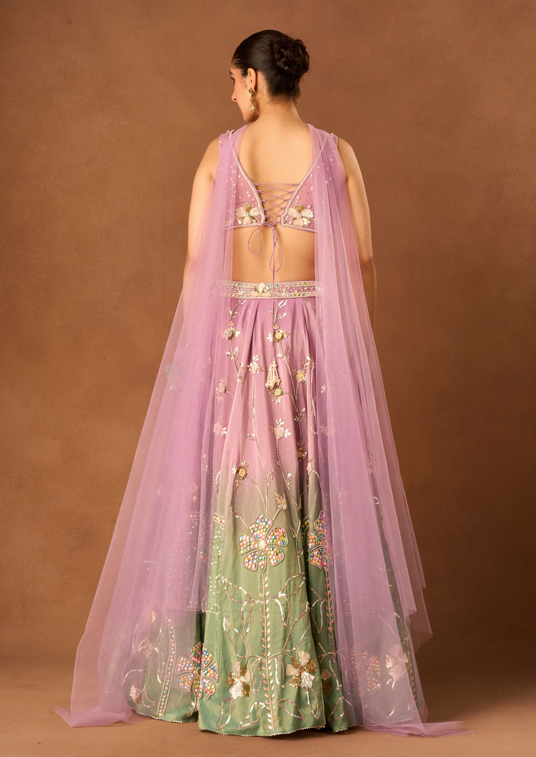 Twamev Women Purple Tissue Lehenga with Embroidery