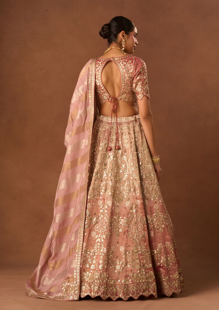 Twamev Women Pink Tissue Lehenga with Embroidery