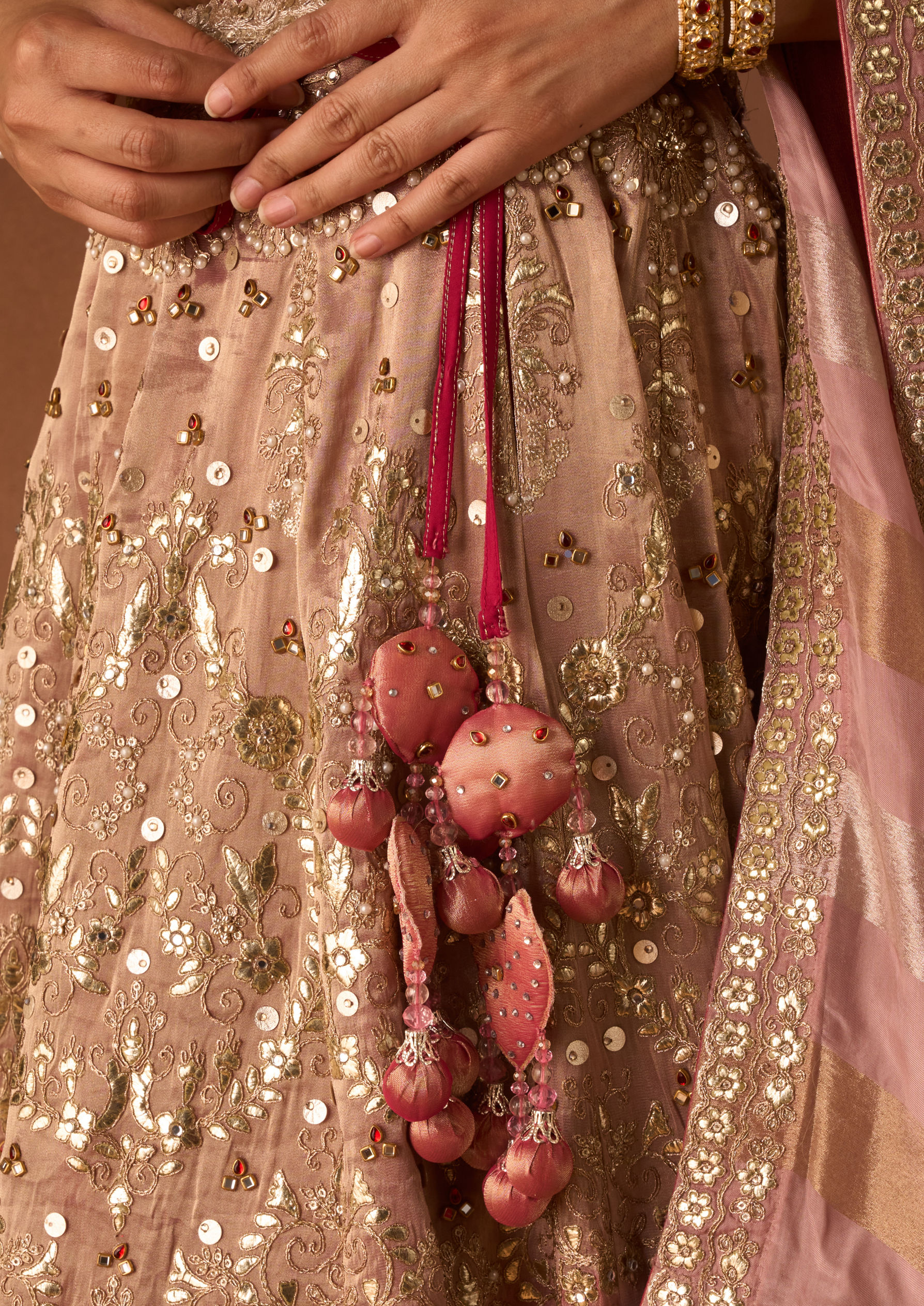 Twamev Women Pink Tissue Lehenga with Embroidery