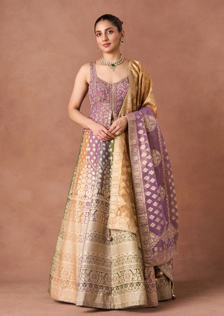 Twamev Women Royal Purple Gold-Print Lehenga