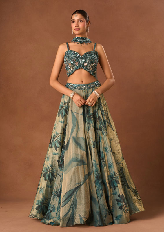Twamev Women Light Blue Silk Lehenga with Embroidery