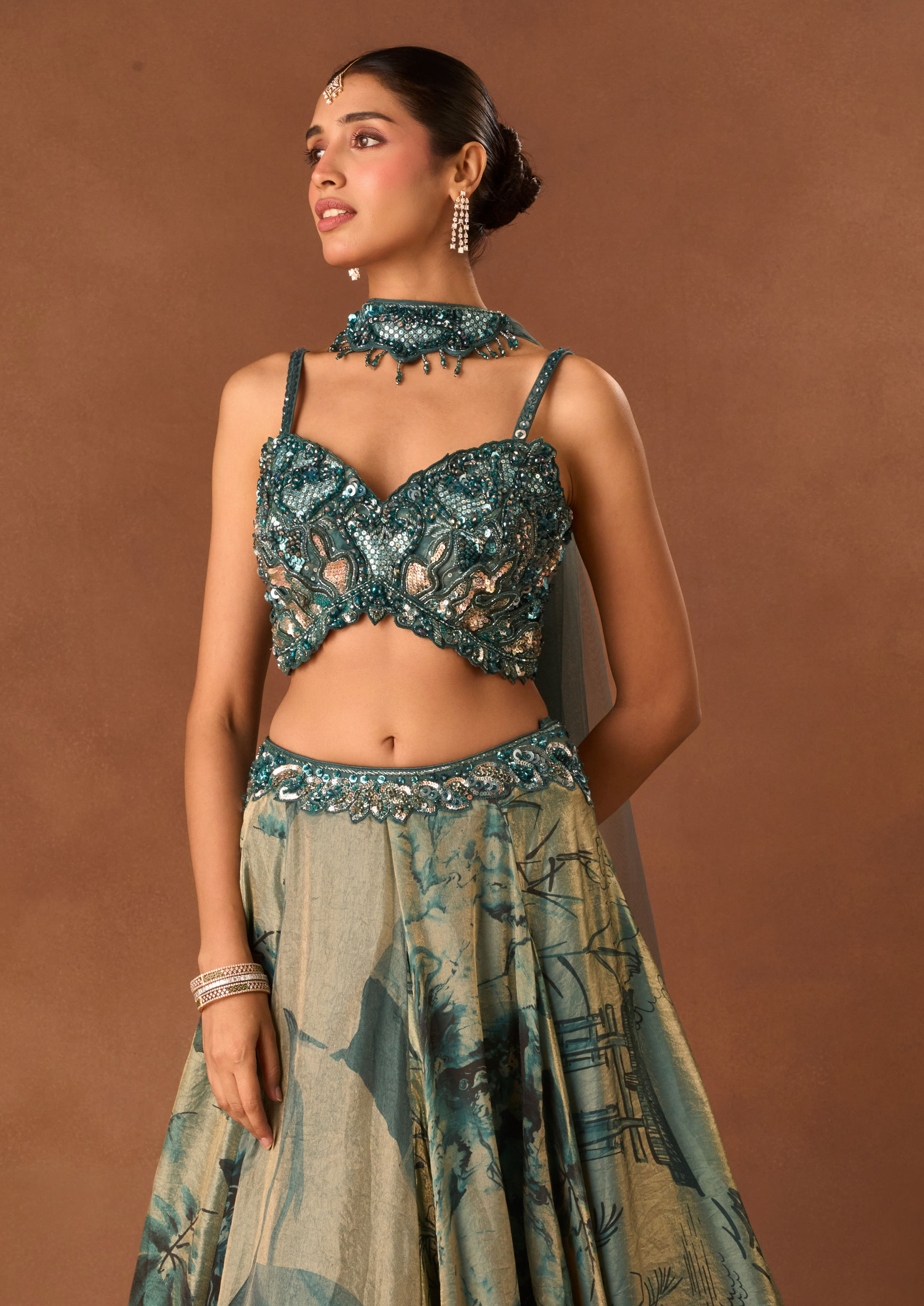 Twamev Women Light Blue Silk Lehenga with Embroidery