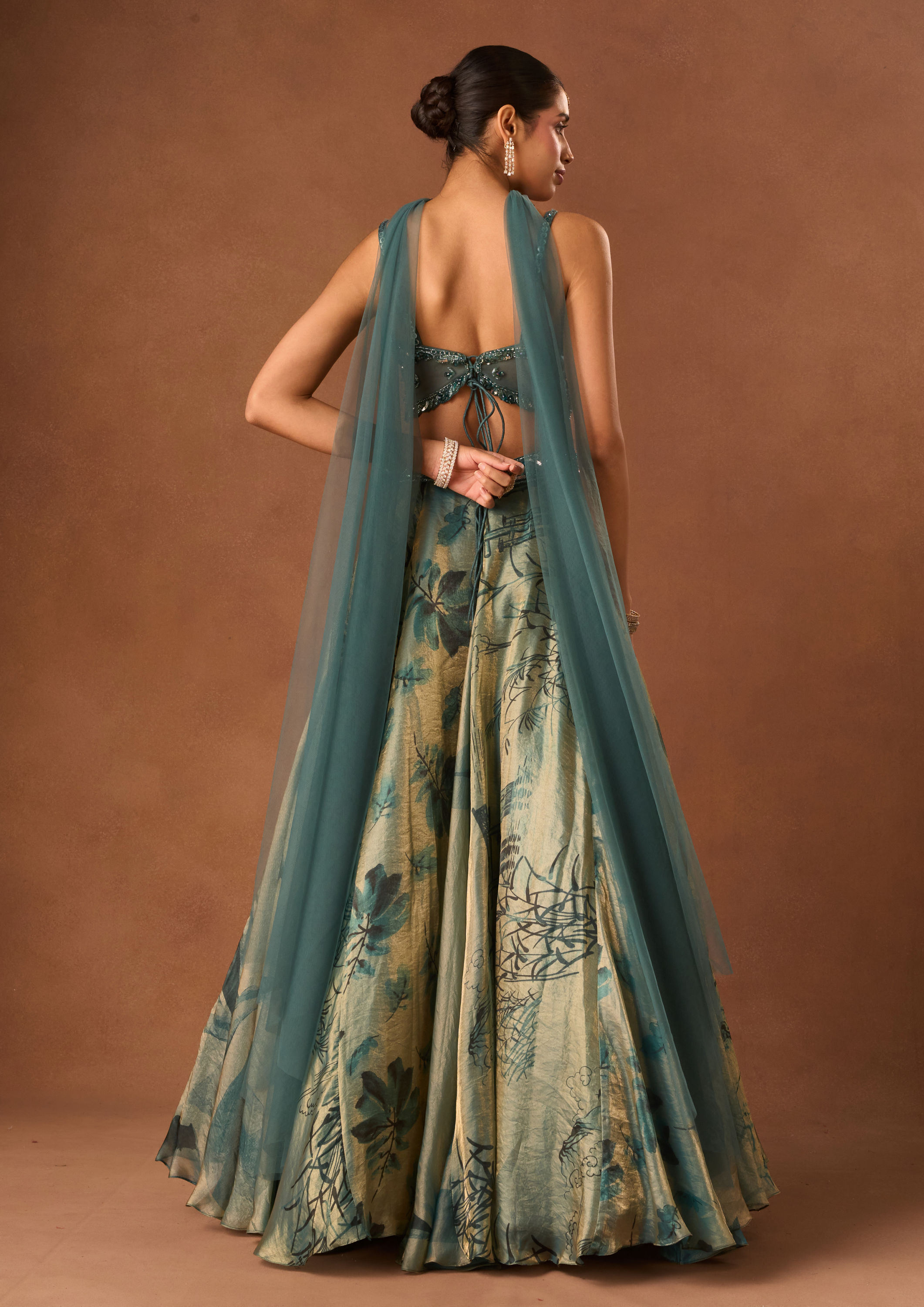 Twamev Women Light Blue Silk Lehenga with Embroidery