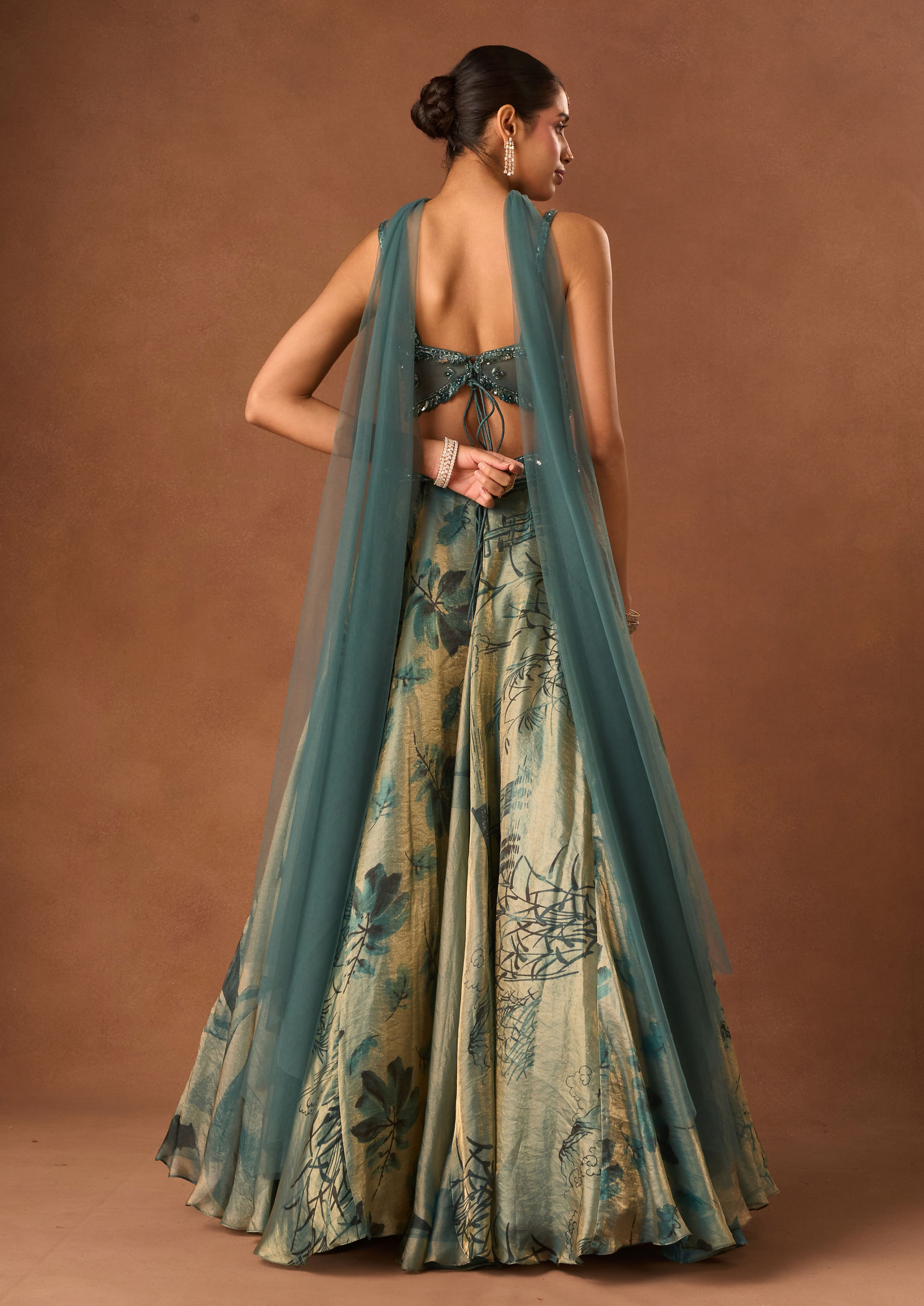 Twamev Women Light Blue Silk Lehenga with Embroidery