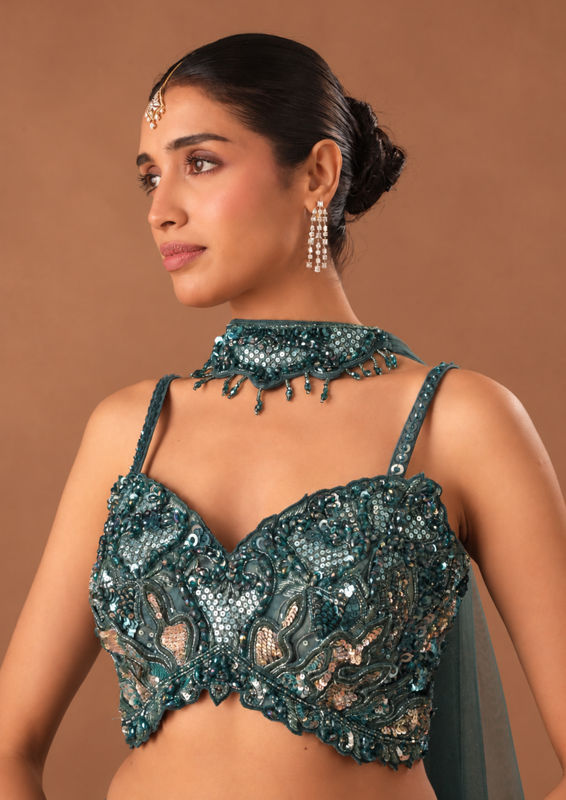 Twamev Women Light Blue Silk Lehenga with Embroidery