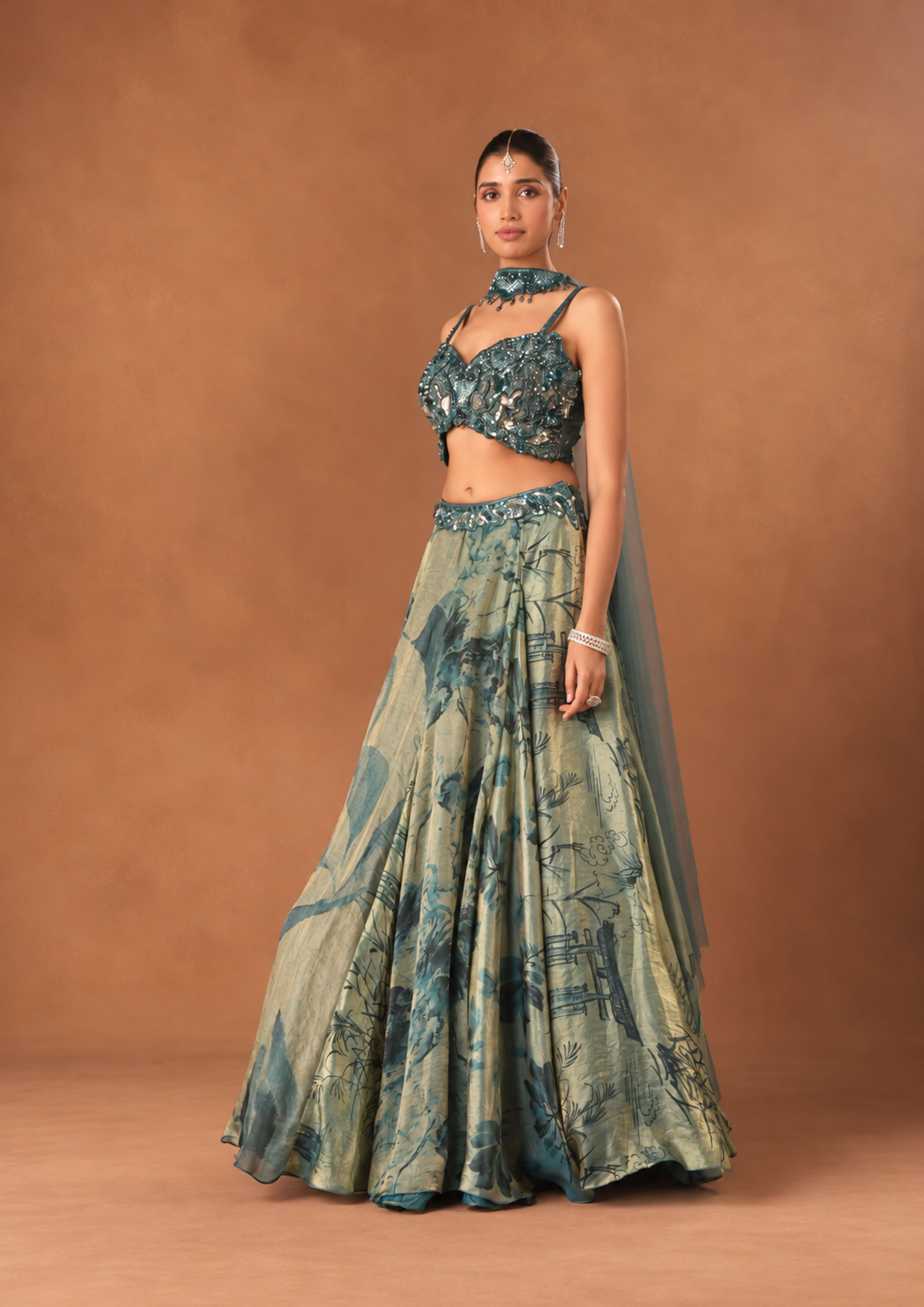 Twamev Women Light Blue Silk Lehenga with Embroidery