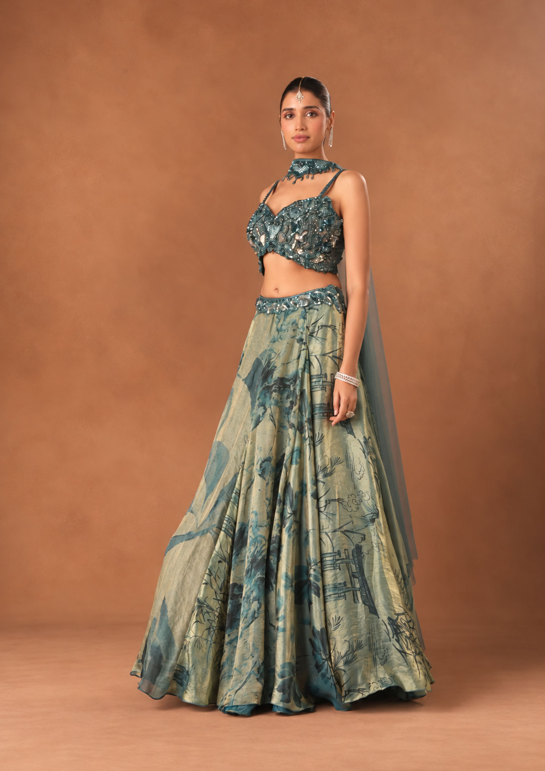 Twamev Women Light Blue Silk Lehenga with Embroidery